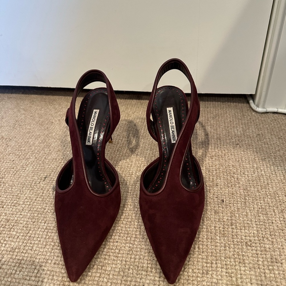 Manolo Blahnik Dark Red Slingback Heels